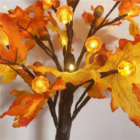 2 Pack Fall Maple Tree with 48 LEDs Artificial Pumpkins Maple Acorn Tree - Picture 4 of 6